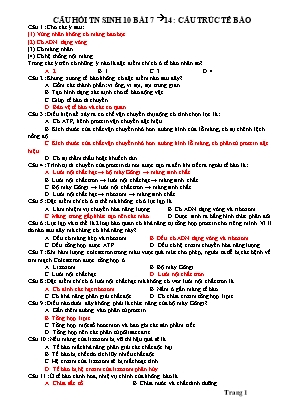 Câu hỏi trắc nghiệm môn Sinh học Lớp 10 từ bài 7 đến 14 Cấu trúc tế bào (Kèm đáp án)
